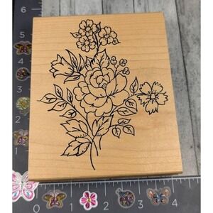 Me and Carrie Lou Roses Flowers Plants Detailed Rubber Stamp Wood #E30